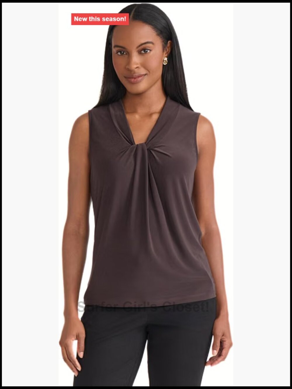 Sleeveless Knot-Front Tank Top 96% Polyester 4% Elastane V-Neck